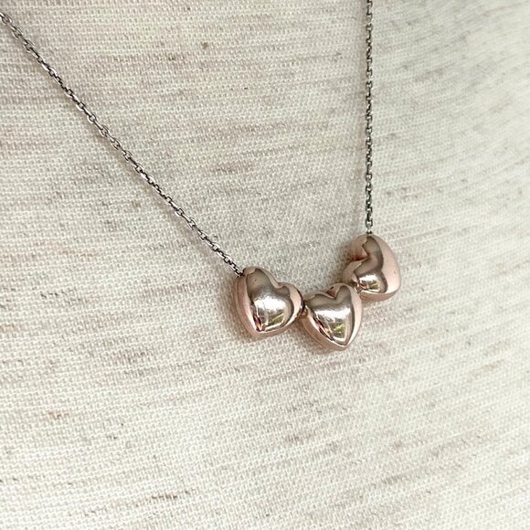 Dyadema Sterling Silver 925 Rose Gold Vermeil Puffy Heart Necklace 18" Chain - Picture 1 of 16